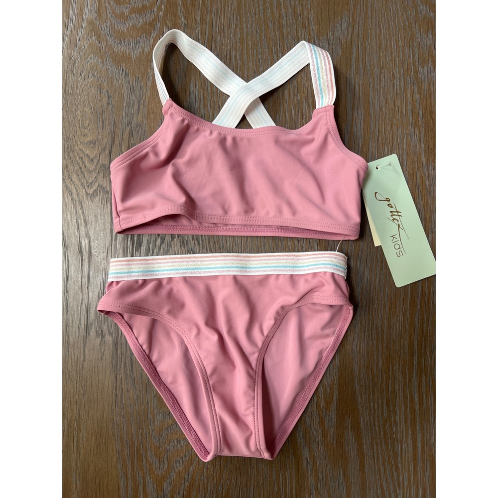 Gottex Kids Pilpel Pink Bikini Set Rainbow Metallic Trim Size 5